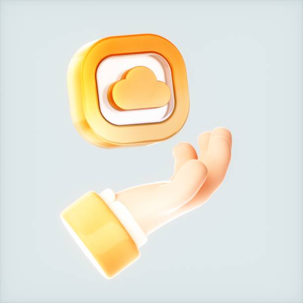 istock 3D rendering of cartoon hands with icons 1872050421