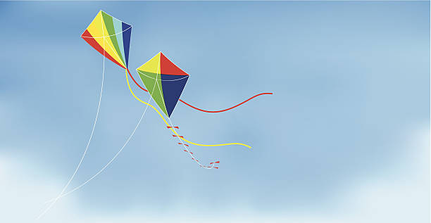 bildbanksillustrationer, clip art samt tecknat material och ikoner med two kites on sky background - flying kite
