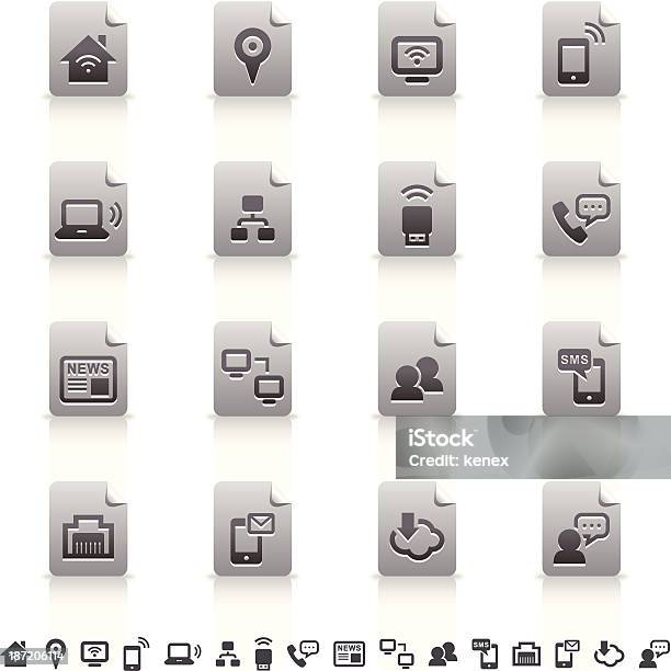 Set Di Icone Di Comunicazione Adesivo - Immagini vettoriali stock e altre immagini di Argentato - Argentato, Attrezzatura per le telecomunicazioni, Bluetooth