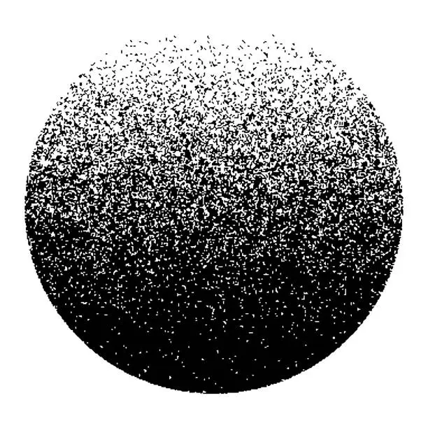 Vector illustration of Dotwork noise gradient circle. Sand grain effect. Black noise stipple dots pattern. Abstract grunge dotwork gradient. Black grain dots element. Halftone circle. Dotted vector illustration