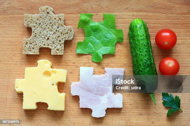 Food Puzzle Ingredients Diet Concept Stock Photo - Download Image Now - Abstract, Art And Craft, Bread