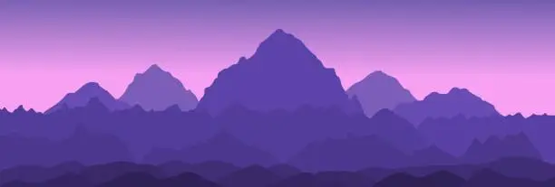 Vector illustration of Mountain sunrise vector landscape panorama