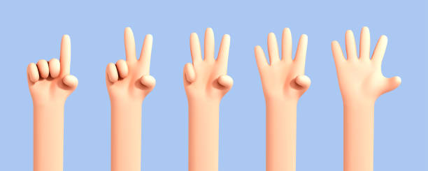 istock Vector cartoon hand counting from one to five isolated on blue background. Set of palms with raised fingers.Cartoon set of counting hands. Hands gesture numbers. 1872094564