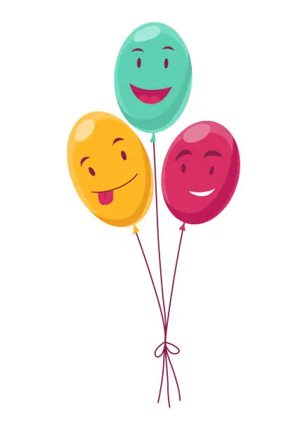 Vector illustration of Funny balloon characters with happy smiling faces, colorful party accessoires