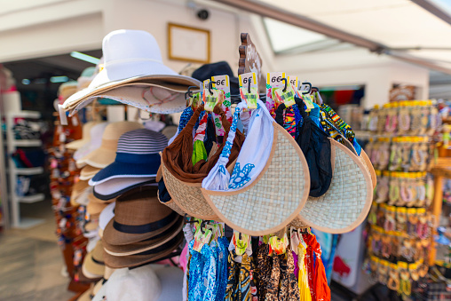 Souvenir Stands and Summer Hats in Maspalomas, Gran Canaria.