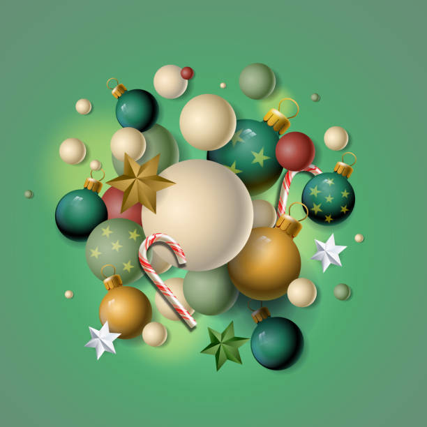 istock Xmas festive composition. Colorful decorative Christmas balls. New year abstract background, vector illustration 1872100796