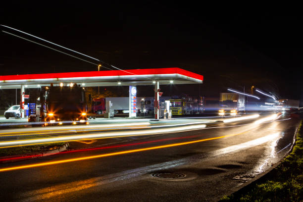 Gas station at night - long exposure