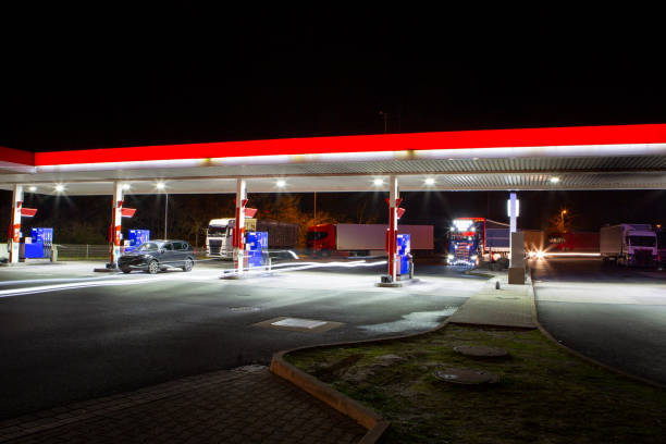 istock Gas station at night - long exposure 1872107582