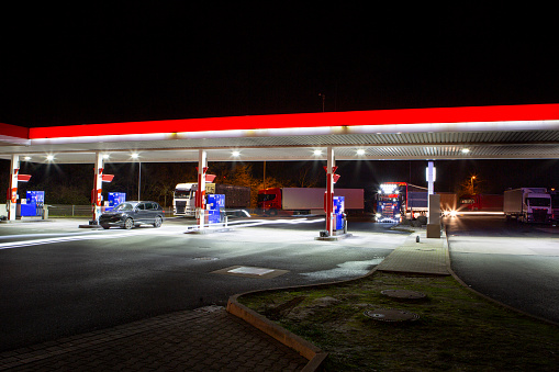 Gas station at night - long exposure