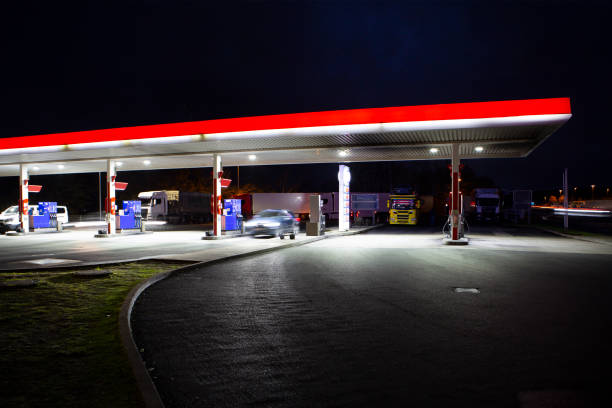 istock Gas station at night - long exposure 1872107622