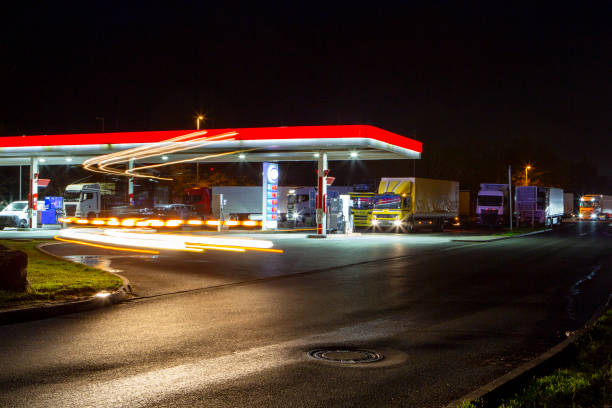 Gas station at night - long exposure