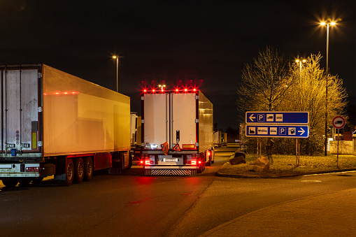 Trucks, rest area at night - long exposure