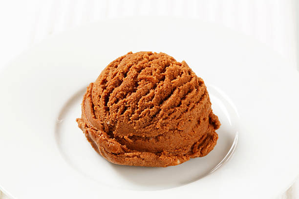 istock Scoop of chocolate ice cream on white plate 187213070