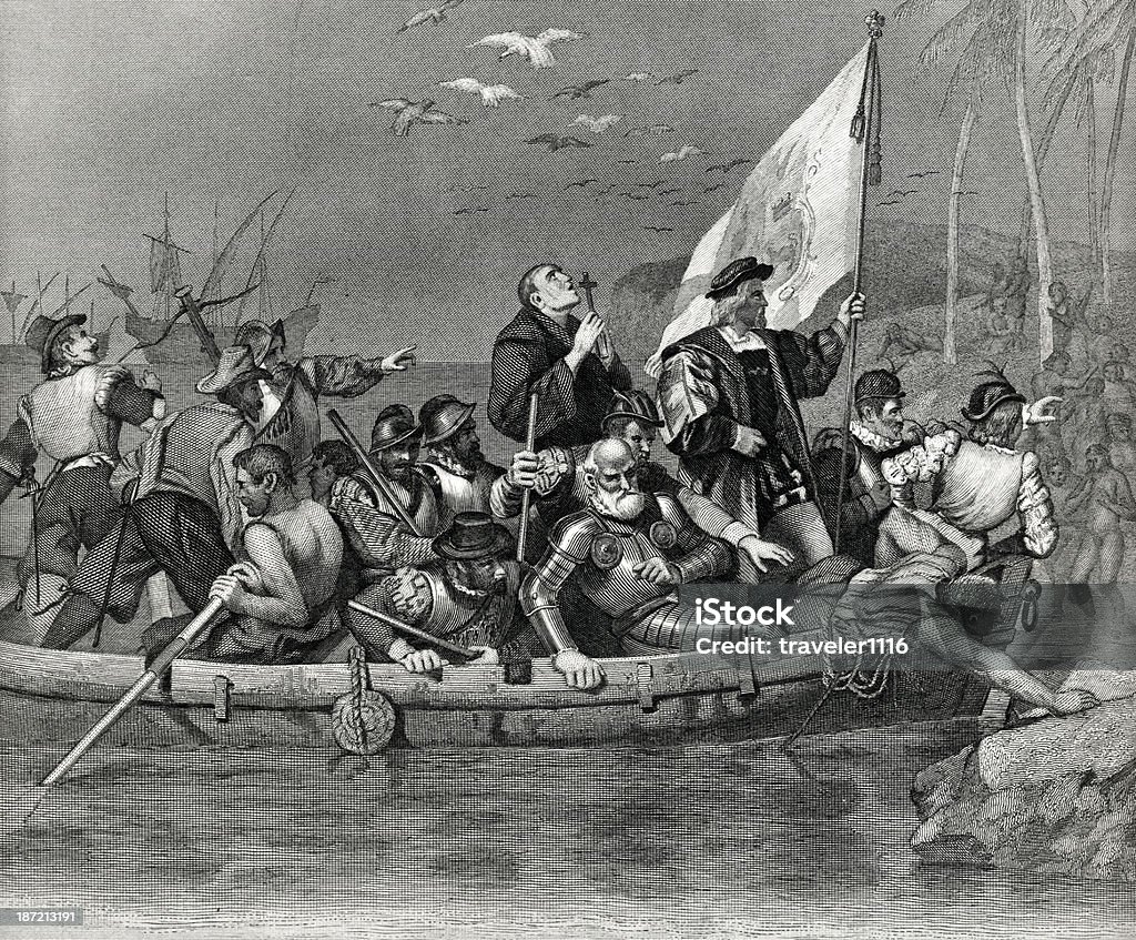 Columbus lądowania w Ameryce - Zbiór ilustracji royalty-free (Odkrycie)