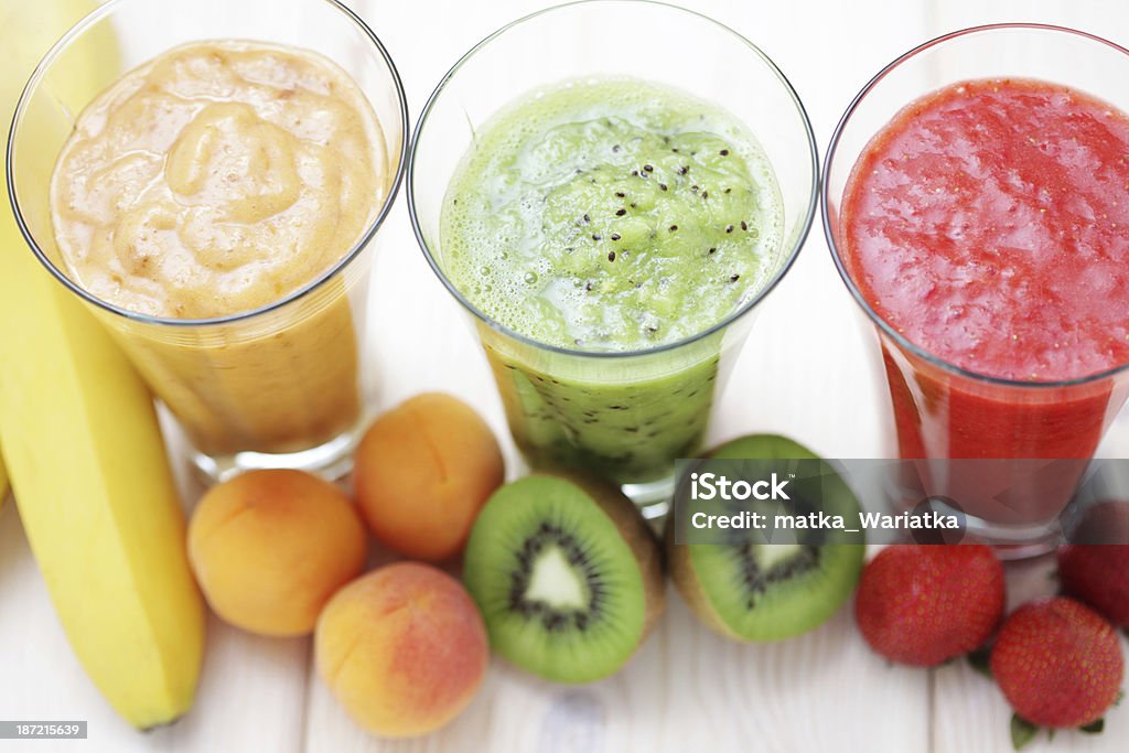 fruity shake various fruity shakes with fresh fruits - food and drink Apricot Stock Photo