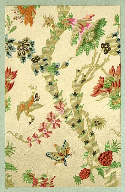 Bird Pattern - 17th Century Vintage lithograoh of a bird ornamental textile pattern, 17th Century  style natural pattern photos stock illustrations