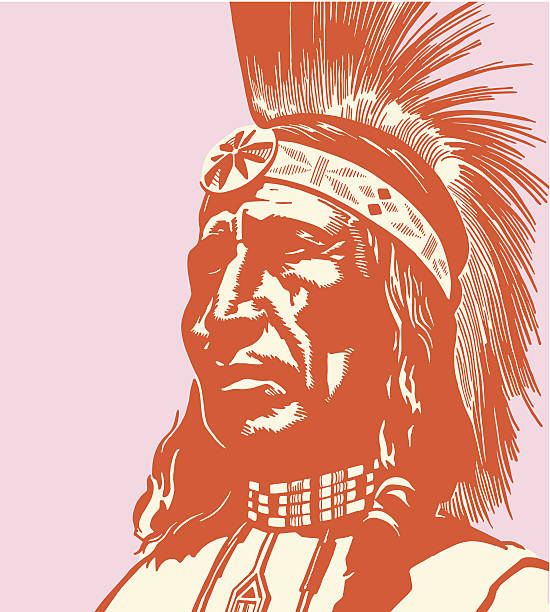 porträt eines indian chief - kopfschmuck stock-grafiken, -clipart, -cartoons und -symbole