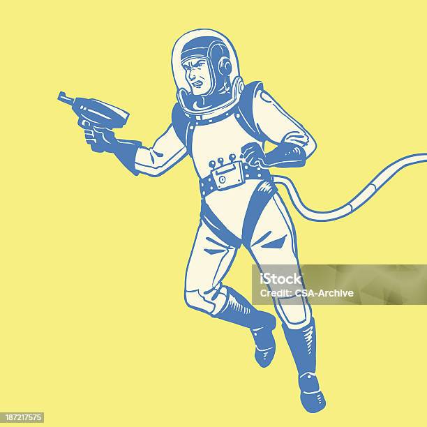 Astronaute Avec Ray Gun Vecteurs libres de droits et plus d'images vectorielles de Astronaute - Astronaute, Style rétro, D'autrefois