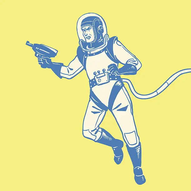 Vector illustration of Graphic design of astronaut with a ray gun