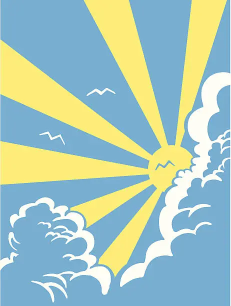 Vector illustration of Sun Rays Behind Cloud