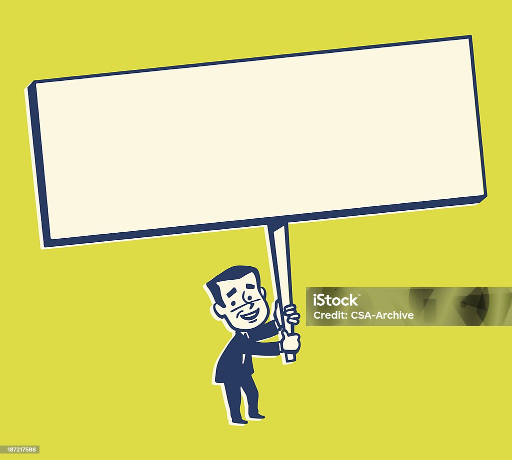 Small Man Sign Small Man Holding Large Sign Stock Illustration - Download Image Now ...