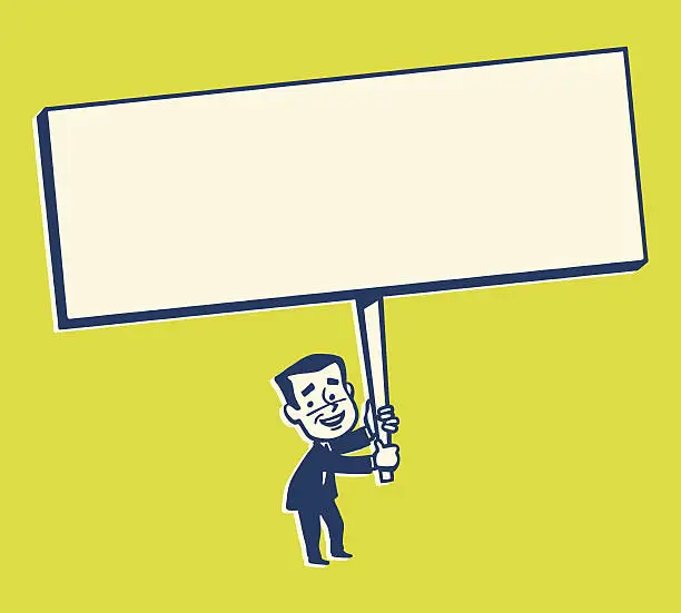 Vector illustration of Small Man Holding Large Sign