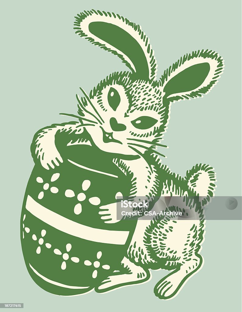 Rabbit Hugging Easter Egg - Royaltyfri Retrostil vektorgrafik