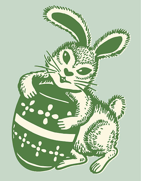 bildbanksillustrationer, clip art samt tecknat material och ikoner med rabbit hugging easter egg - easter vintage