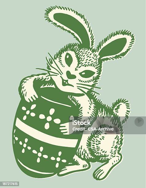 Rabbit Hugging Easter Egg-vektorgrafik och fler bilder på Retrostil - Retrostil, Påskhare, Påskägg