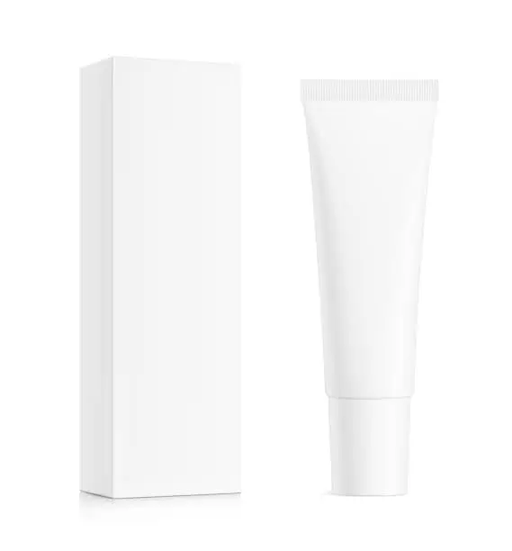 Vector illustration of Blank plastic tube mockup for cosmetics with paperboard box packaging.