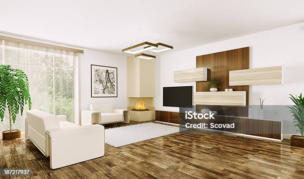 Interior Of Modern Living Room 3d Stock Photo - Download Image Now - Apartment, Architecture, Armchair