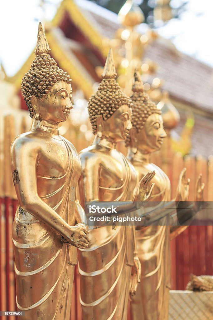 Golden Buddha nel tempio di Chiang Mai, Thailandia Asia - Foto stock royalty-free di Ambientazione tranquilla