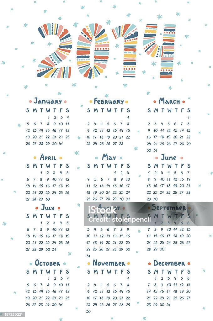 doodle bonito calendário de 2014 - Vetor de 2014 royalty-free