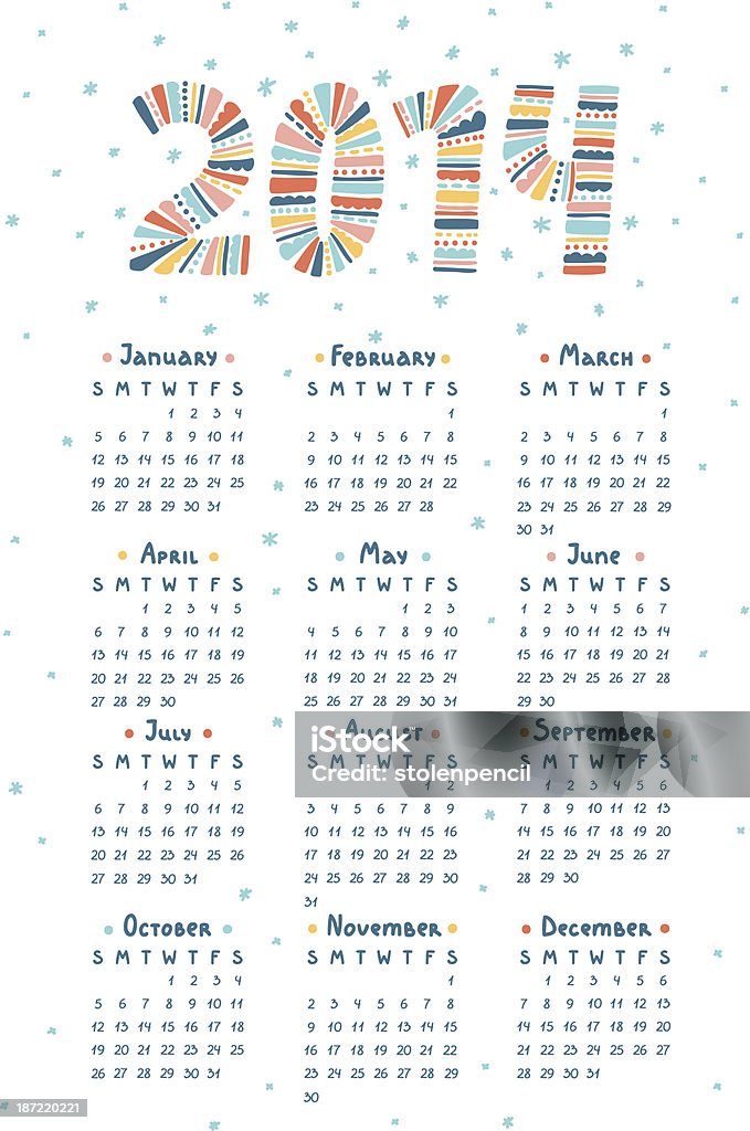 Cute doodle календарь 2014 г. - Векторная графика 2014 роялти-фри