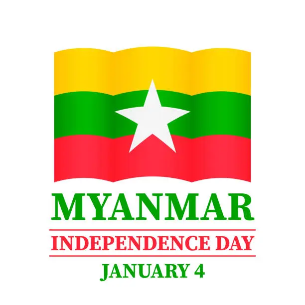 Vector illustration of Myanmar Independence Day typography poster. National holiday celebrated on January 4. Vector template for greeting card, banner, flyer, etc.