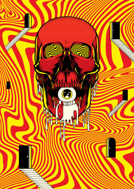 психоделический постер с черепом - pop art skull backgrounds pattern stock illustrations
