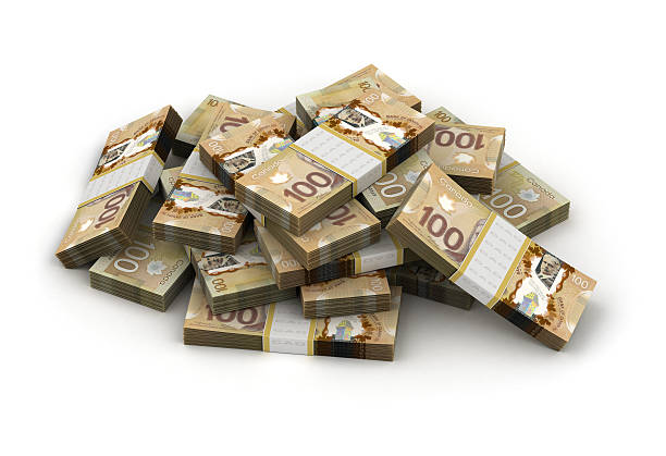 pila de dólar canadiense - canadian culture canadian currency canadian dollars currency fotografías e imágenes de stock