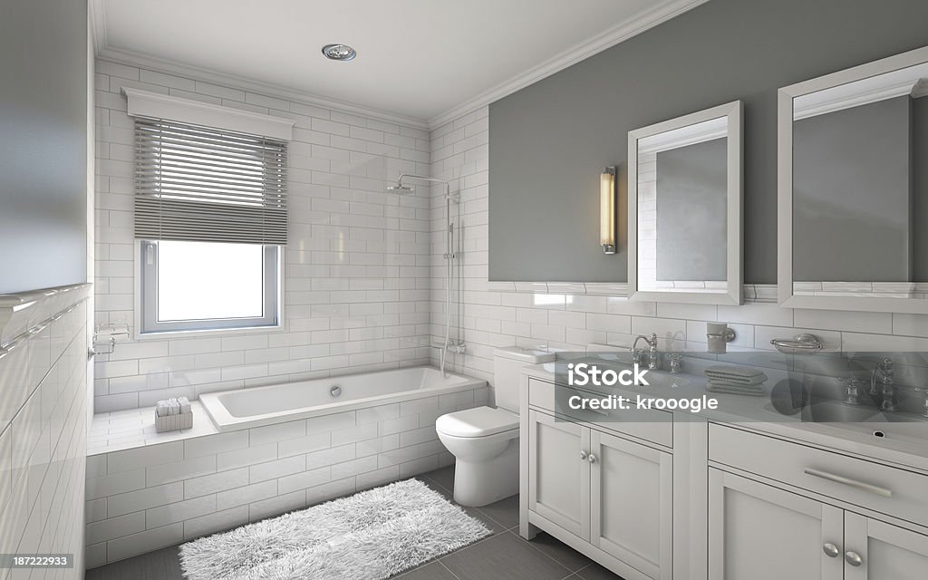 White Bathroom White Bathroom in Country House Bathroom Stock Photo