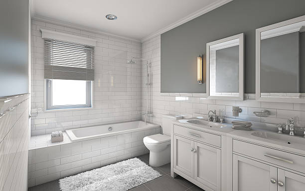 White Bathroom White Bathroom in Country House bathtub photos stock pictures, royalty-free photos & images