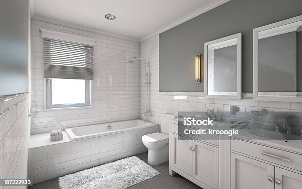 White Bathroom Stock Photo - Download Image Now - Bathroom, Bathtub, Modern
