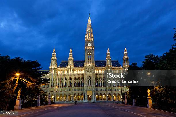 Tall Gothic Building Of Vienna City Hall Austria Stock Photo - Download Image Now - Architecture, Austria, Blue