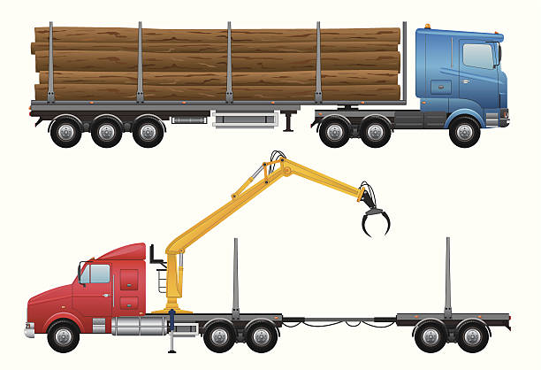 로깅 배달차 - lumber industry truck truck driver log stock illustrations