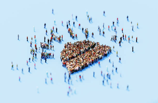 istock Human Crowd Forming Concierge Symbol On Blue Background 1872236452