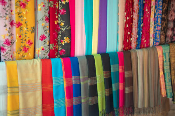 istock Colorful vintage Thai fabric pattern surface texture. Close-up of clothes material for design decoration background. Handcraft 1872252571
