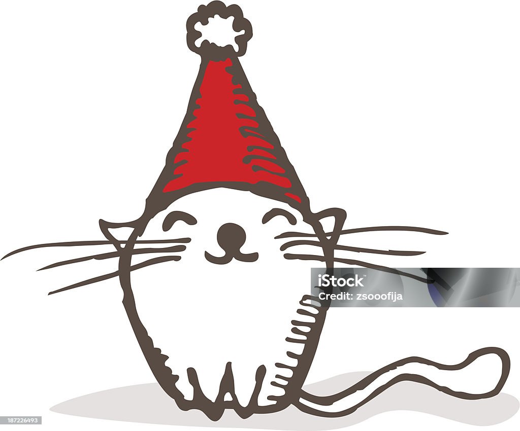 Christmas cat Cute hand drawn cat with Santa hat Animal stock vector