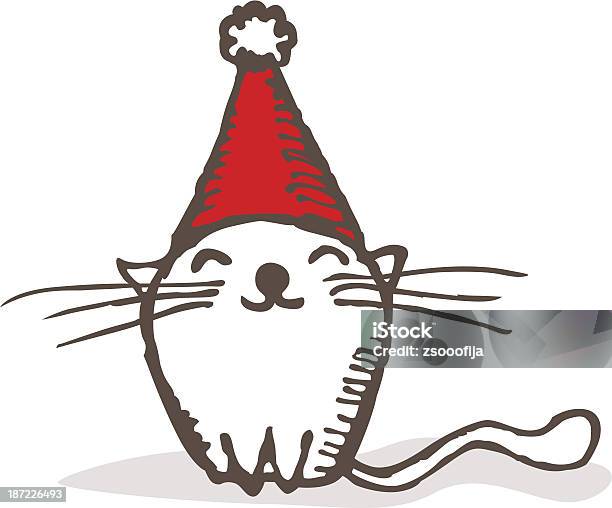 Christmas Cat Stock Illustration - Download Image Now - Animal, Animal Whisker, Cartoon