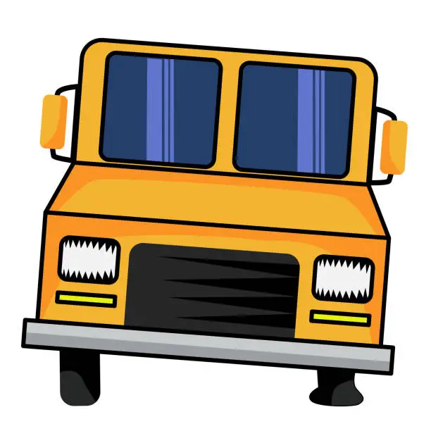 Vector illustration of Yellow school bus with a flat tire. icon