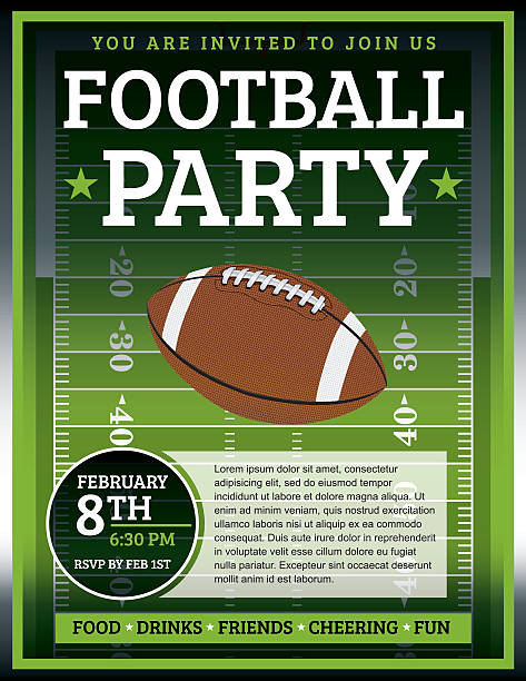 Football Party Flyer An EPS 10 flyer design perfect for tailgate parties, football invites, etc. File contains transparencies. Text elements are layered for easy removal and customizing of your copy. pigskin stock illustrations