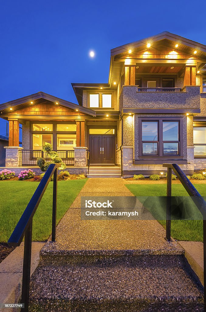 House at dusk. Luxury house at night in Vancouver, Canada. Luxury Stock Photo