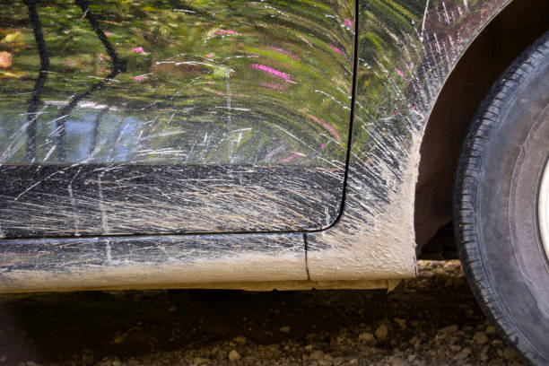 istock The side of a black car, splattered with mud 1872278616